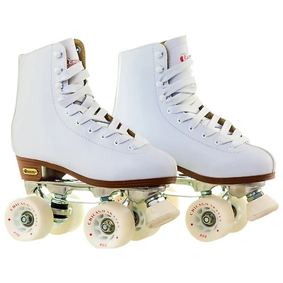 Patins à roulettes doublés en cuir pour roulathèque de Chicago - Blanc - Taille 5-11