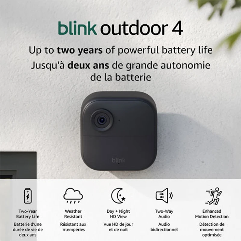 Caméra de surveillance IP supplémentaire sans fil HD intégrale 1080p d'extérieur 4 de Blink - Noir