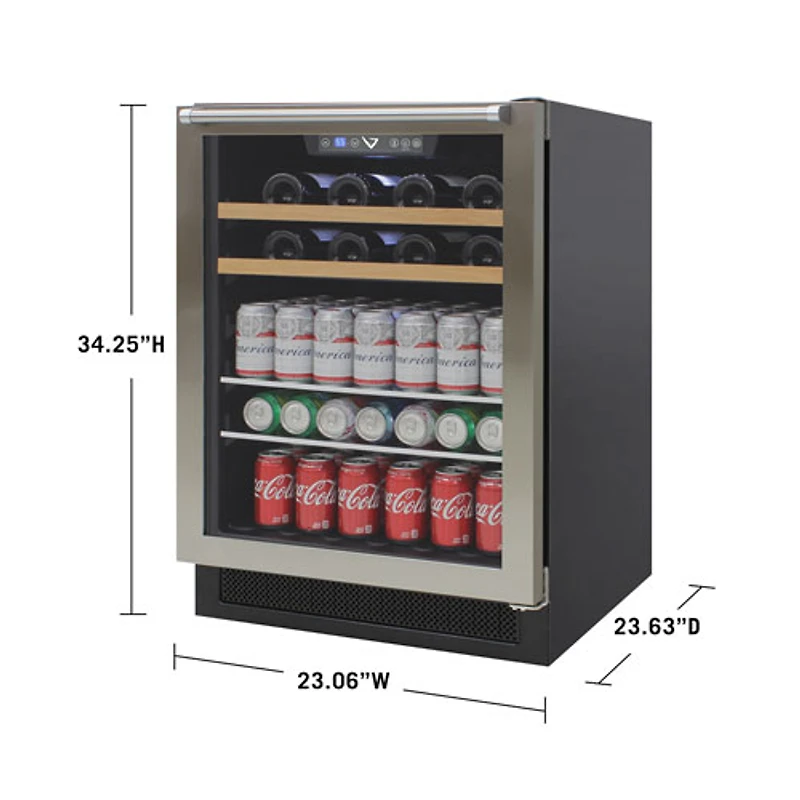 Réfrigérateur à boissons encastrable pour 16 bouteilles/106 canettes de Vinturi (VRIB5301SS) - Acier inoxydable