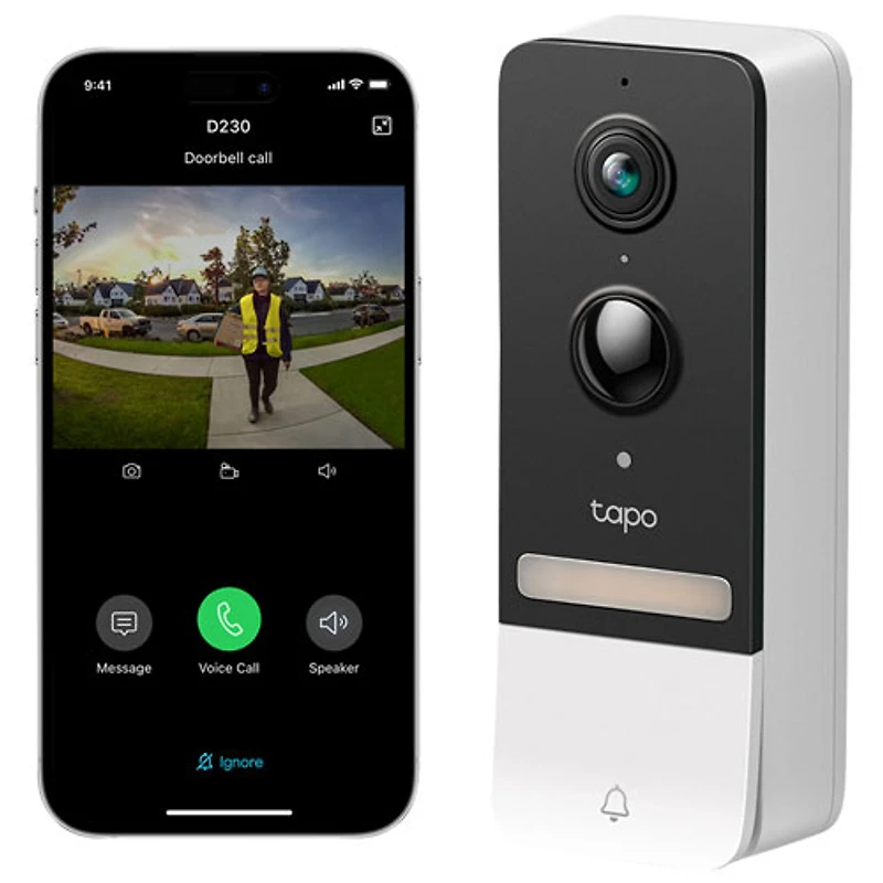 Ensemble avec sonnette à caméra vidéo sans fil Wi-Fi 2K Tapo D230S1 de TP-Link