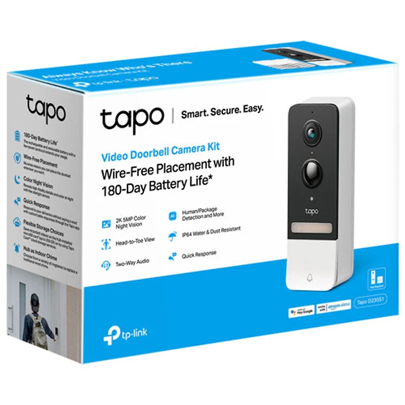 Ensemble avec sonnette à caméra vidéo sans fil Wi-Fi 2K Tapo D230S1 de TP-Link