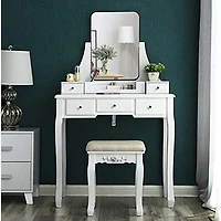 Boutique Home Modern Vanity Set with Mirror & Stool - White