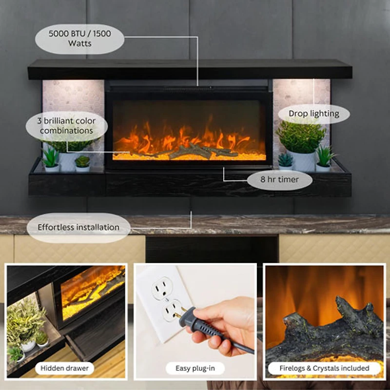 Foyer électrique de 48 po Home Decor Series ActiveFlame - Noir