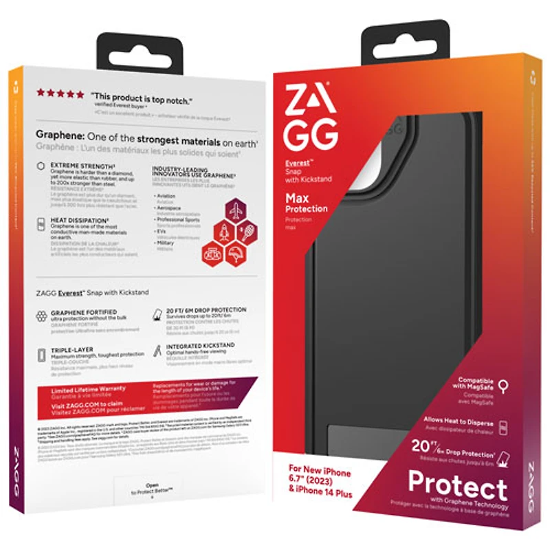 Étui rigide ajusté Everest Snap de ZAGG avec MagSafe pour iPhone 15 Plus - Noir