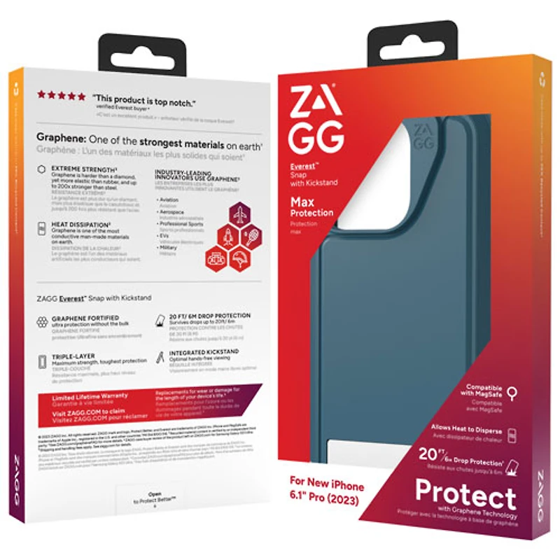 Étui rigide ajusté Everest Snap de ZAGG avec MagSafe pour iPhone 15 Pro - Bleu marine