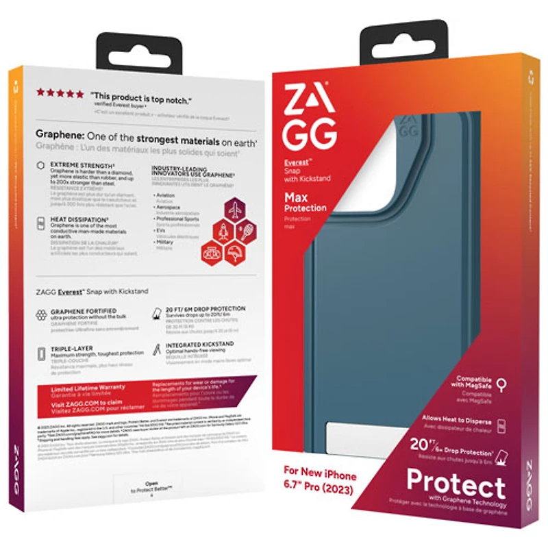 Étui rigide ajusté Everest Snap de ZAGG avec MagSafe pour iPhone 15 Pro Max - Bleu marine