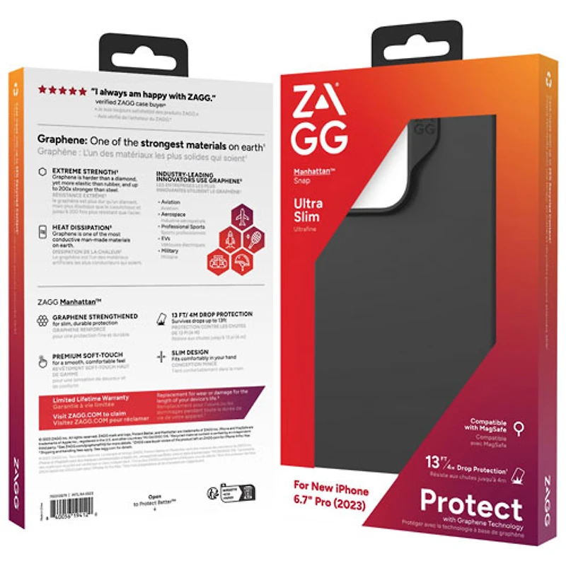 Étui rigide ajusté Manhattan Snap de ZAGG avec MagSafe pour iPhone 15 Pro Max - Noir