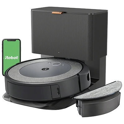 Aspirateur robot connecté Wi-Fi Roomba Combo i5+ à vidage automatique avec vadrouille d'iRobot - Neutre tissé (i557020)