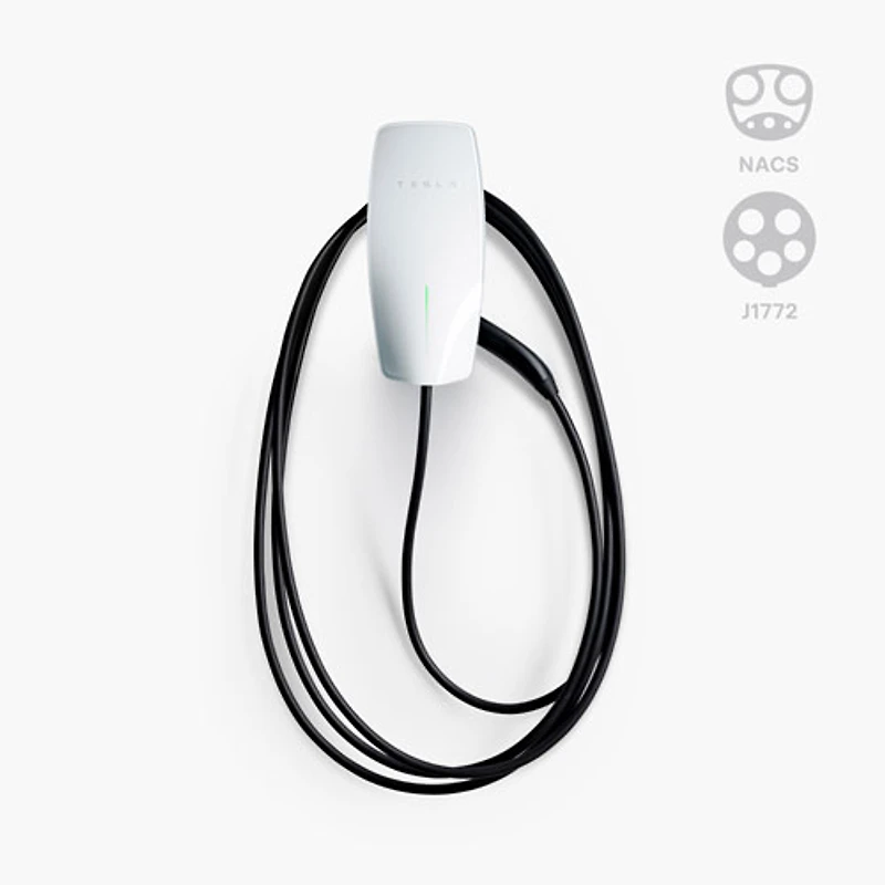 Tesla - Chargeur de véhicule électrique câblé universel à connecteur mural - Jusqu'à 48 A - 24 pi - Blanc