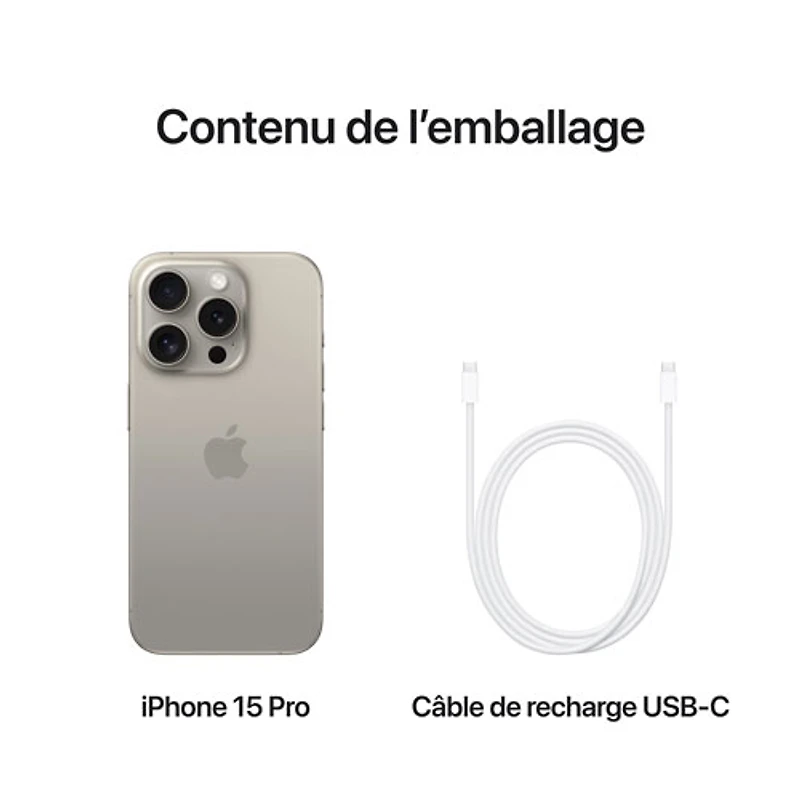 iPhone 15 Pro de 128 Go d'Apple avec Fido - Titane naturel - Financement mensuel