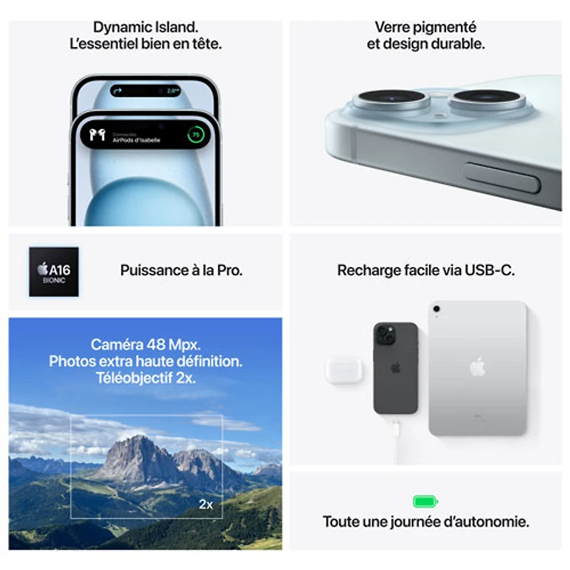 iPhone 15 de 128 Go d'Apple offert par Freedom Mobile - Vert - Paiement Balance mensuel