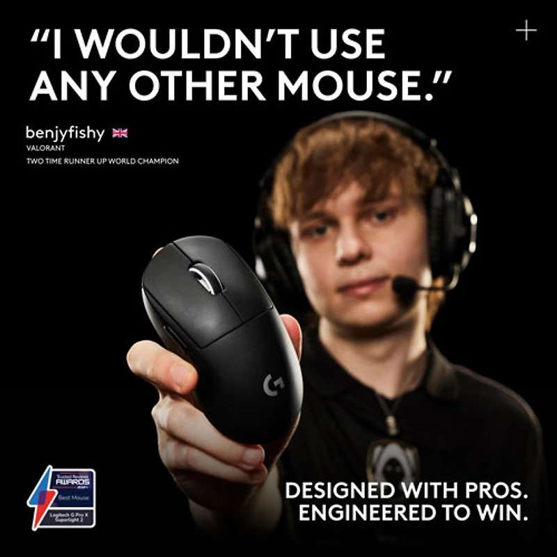 Souris de jeu sans fil à capteur HERO 2 calibre professionnel 60 g de 44 000 ppp taux d'interrogation 8 kHz G PRO X Superlight 2 de Logitech - Noir
