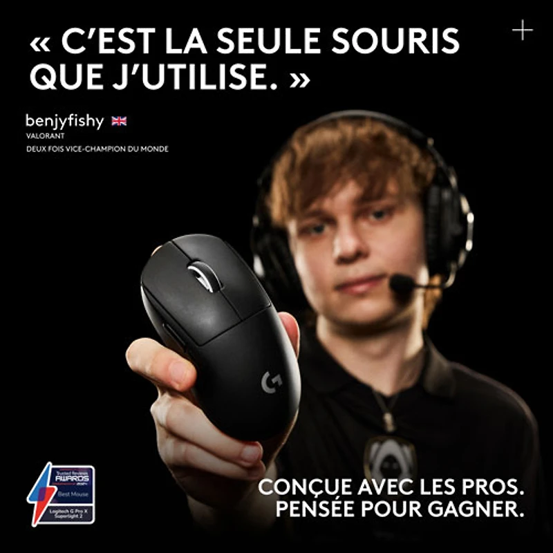 Souris de jeu sans fil à capteur HERO 2 calibre professionnel 60 g de 44 000 ppp taux d'interrogation 8 kHz G PRO X Superlight 2 de Logitech - Noir