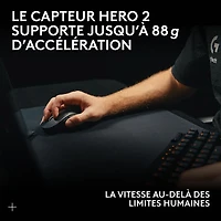 Souris de jeu sans fil à capteur HERO 2 calibre professionnel 60 g de 44 000 ppp taux d'interrogation 8 kHz G PRO X Superlight 2 de Logitech - Noir