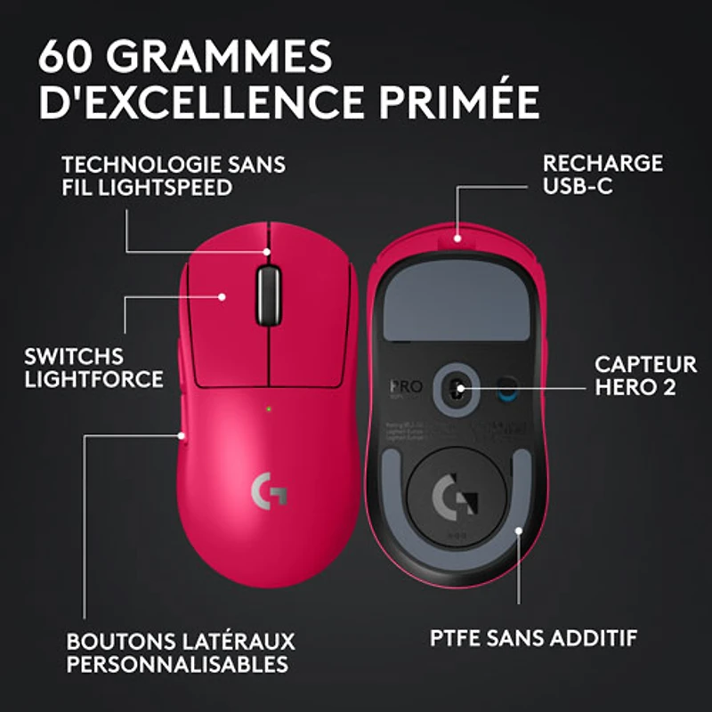 Logitech G PRO X Superlight 2 44000 DPI 8K Polling Wireless HERO 2 Sensor 60g Pro-Grade Mouse - Magenta - Only at Best Buy