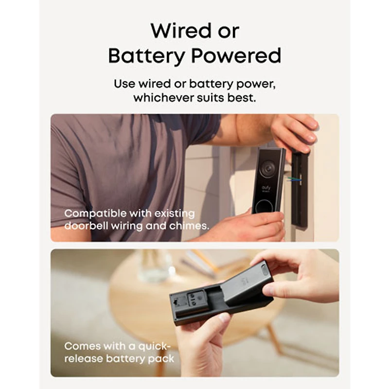 eufy E340 Wi-Fi 2K Dual Camera Video Doorbell with Chime - Black/White