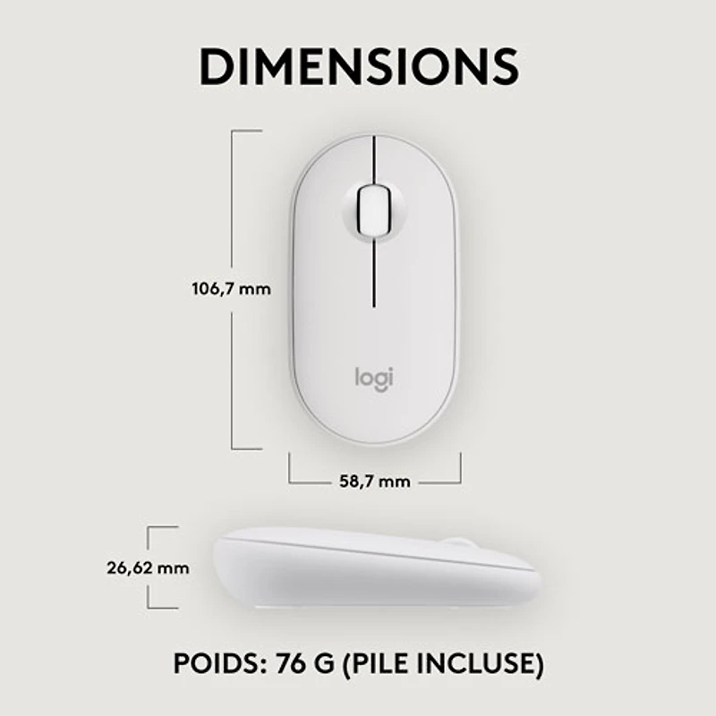Souris optique Bluetooth de 4000 ppp Pebble 2 M350s de Logitech - Blanc tonal