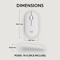 Souris optique Bluetooth de 4000 ppp Pebble 2 M350s de Logitech - Blanc tonal