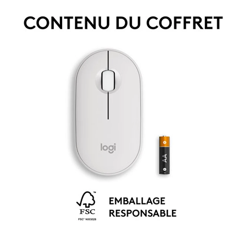 Souris optique Bluetooth de 4000 ppp Pebble 2 M350s de Logitech - Blanc tonal
