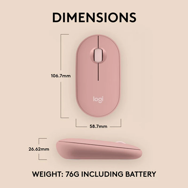 Souris optique Bluetooth de 4000 ppp Pebble 2 M350s de Logitech - Rose tonal