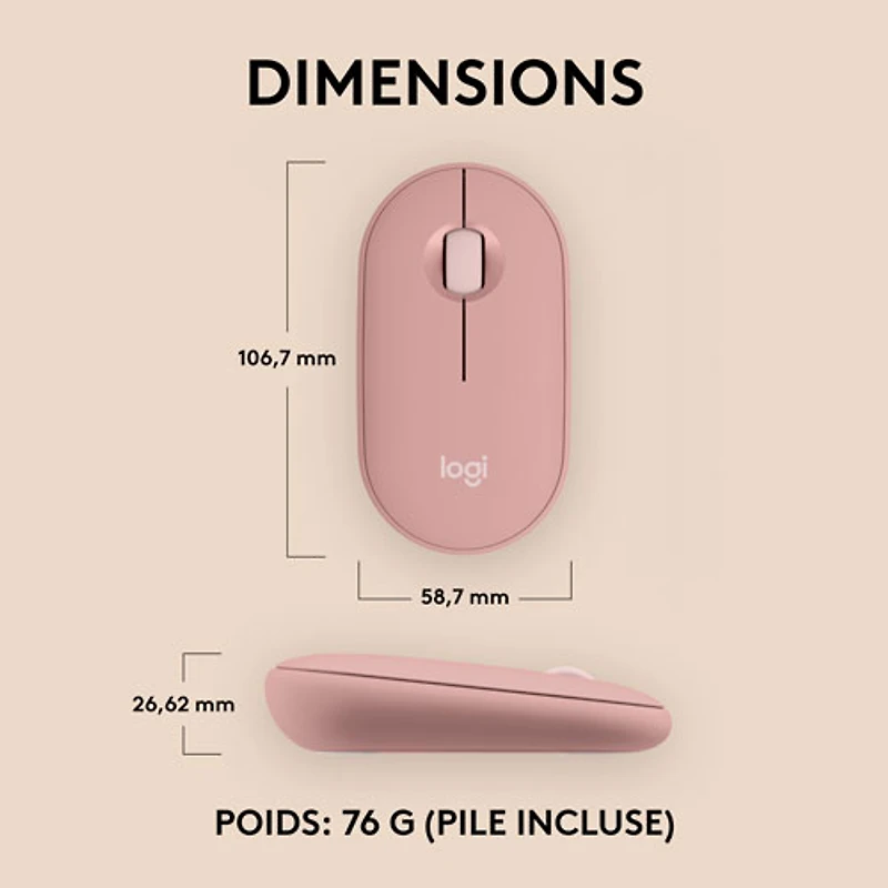 Souris optique Bluetooth de 4000 ppp Pebble 2 M350s de Logitech - Rose tonal