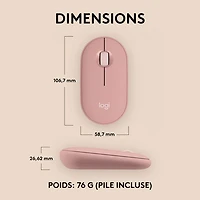 Souris optique Bluetooth de 4000 ppp Pebble 2 M350s de Logitech - Rose tonal