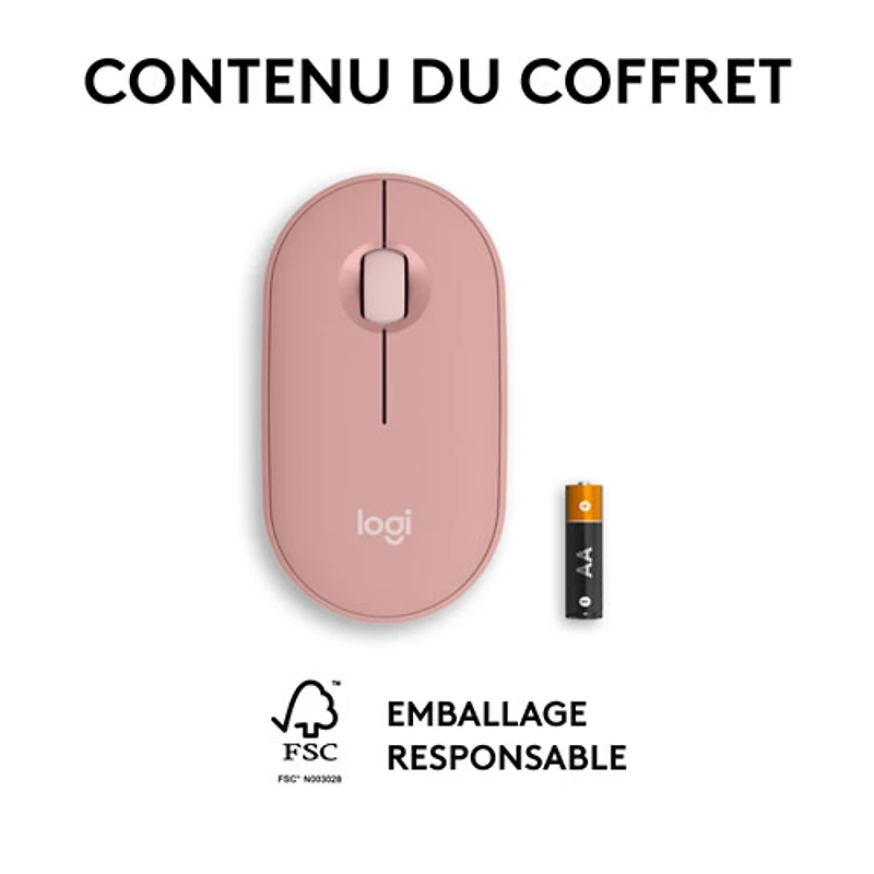 Souris optique Bluetooth de 4000 ppp Pebble 2 M350s de Logitech - Rose tonal