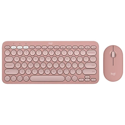Ensemble avec souris optique et clavier ergonomique Bluetooth Pebble 2 de Logitech - Rose - Anglais