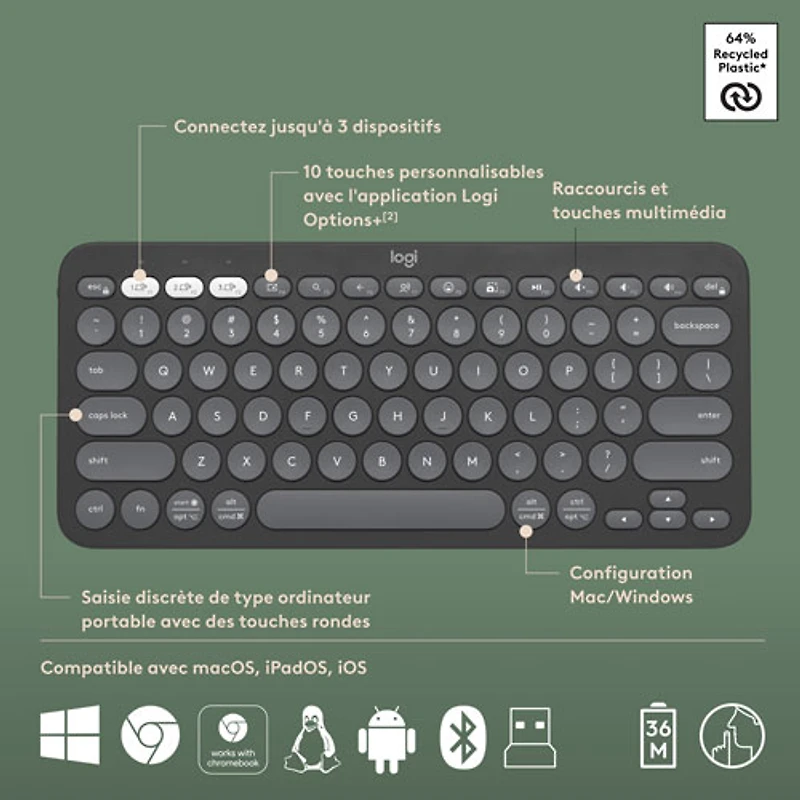 Logitech Pebble 2 Bluetooth Optical Ergonomic Keyboard & Mouse Combo - Black