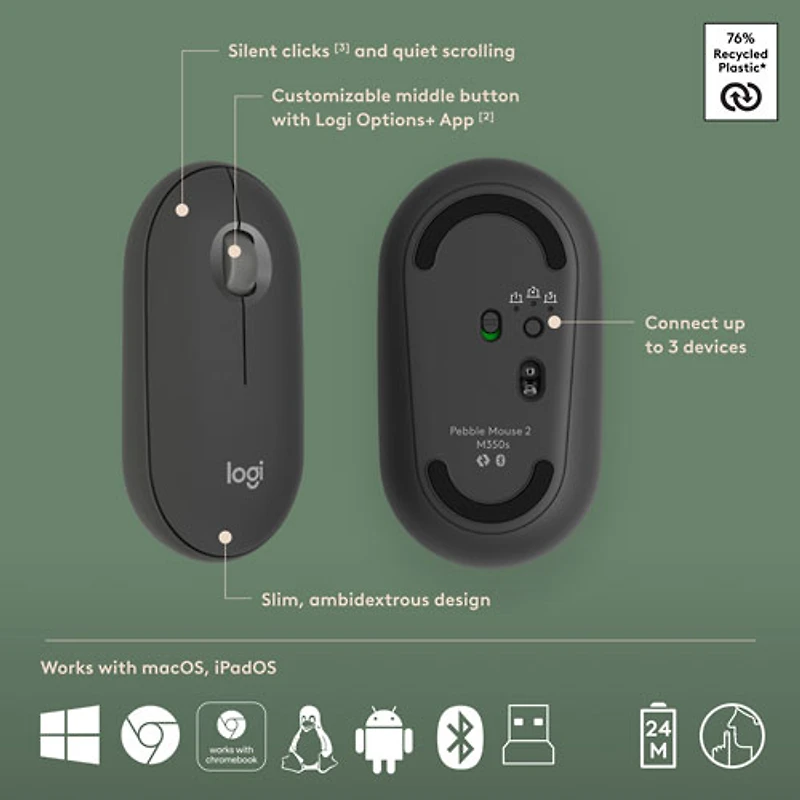 Logitech Pebble 2 Bluetooth Optical Ergonomic Keyboard & Mouse Combo - Black