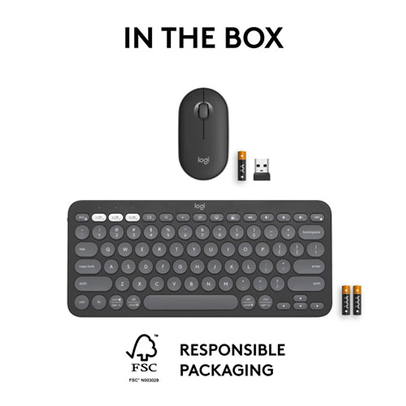 Logitech Pebble 2 Bluetooth Optical Ergonomic Keyboard & Mouse Combo - Black