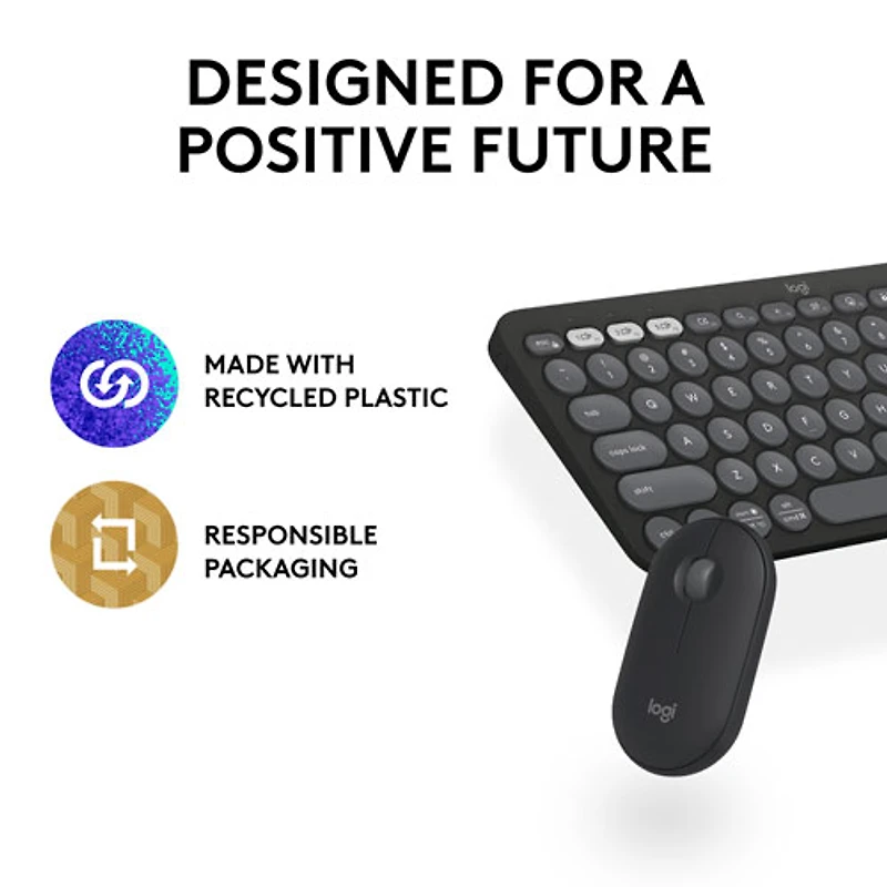 Logitech Pebble 2 Bluetooth Optical Ergonomic Keyboard & Mouse Combo - Black
