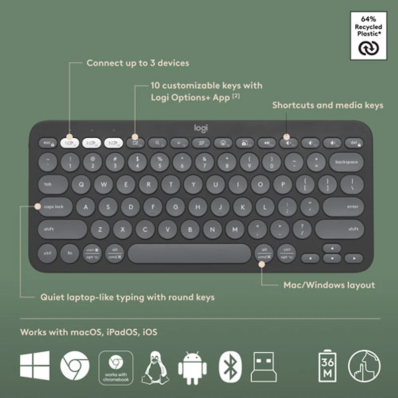Logitech Pebble 2 Bluetooth Optical Ergonomic Keyboard & Mouse Combo - Black