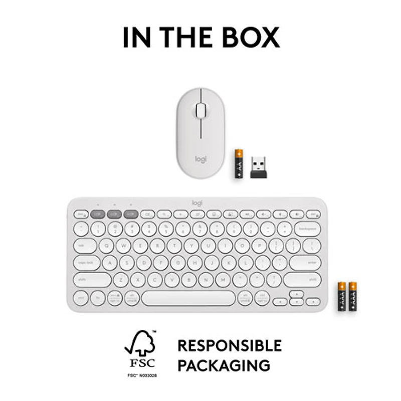 Ensemble avec souris optique et clavier ergonomique Bluetooth Pebble 2 de Logitech - Blanc - Anglais