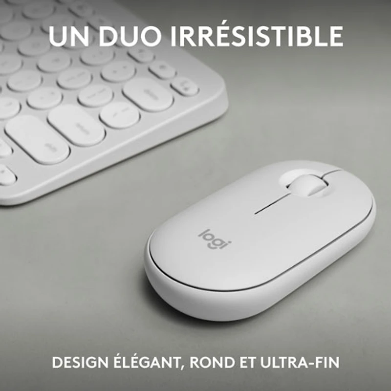 Ensemble avec souris optique et clavier ergonomique Bluetooth Pebble 2 de Logitech - Blanc - Anglais