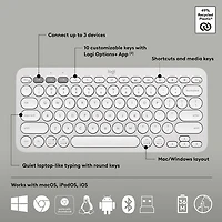 Logitech Pebble 2 Bluetooth Optical Ergonomic Keyboard & Mouse Combo - White