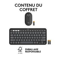 Ensemble avec souris optique et clavier ergonomique Bluetooth Pebble 2 de Logitech pour Mac - Noir - Anglais