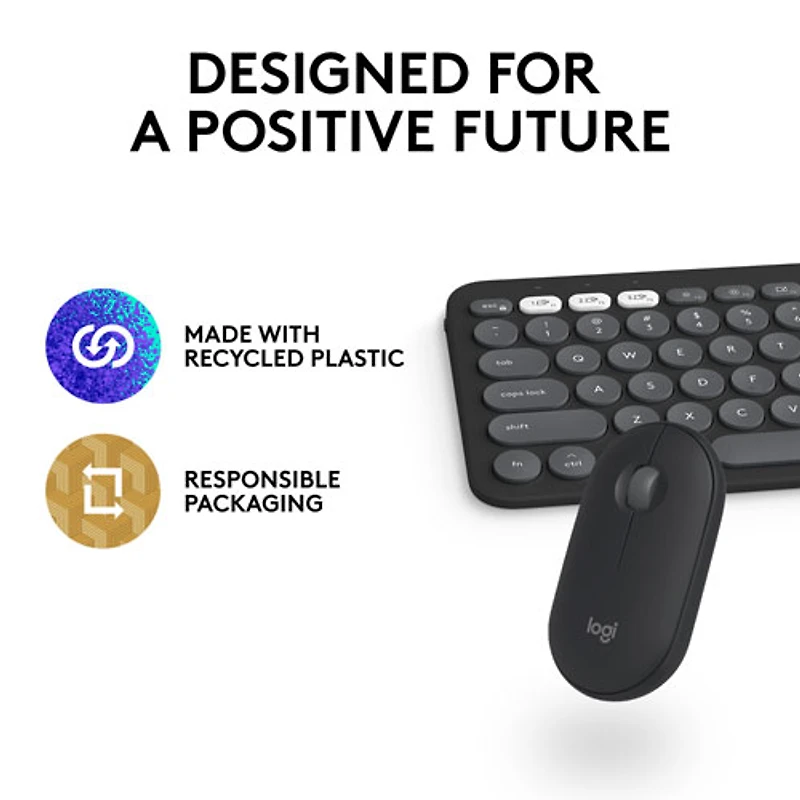 Ensemble avec souris optique et clavier ergonomique Bluetooth Pebble 2 de Logitech pour Mac - Noir - Anglais