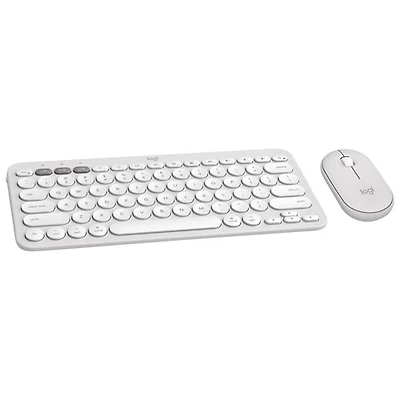 Ensemble avec souris optique et clavier ergonomique Bluetooth Pebble 2 de Logitech pour Mac - Blanc - Anglais