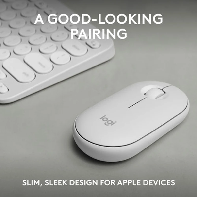 Ensemble avec souris optique et clavier ergonomique Bluetooth Pebble 2 de Logitech pour Mac - Blanc - Anglais