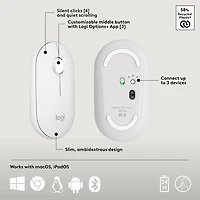 Ensemble avec souris optique et clavier ergonomique Bluetooth Pebble 2 de Logitech pour Mac - Blanc - Anglais