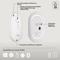 Ensemble avec souris optique et clavier ergonomique Bluetooth Pebble 2 de Logitech pour Mac - Blanc - Anglais