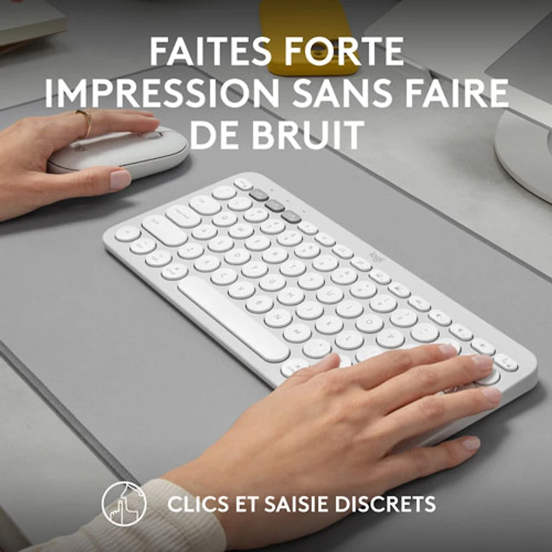 Ensemble avec souris optique et clavier ergonomique Bluetooth Pebble 2 de Logitech pour Mac - Blanc - Anglais