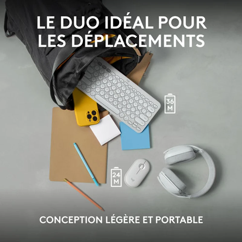 Ensemble avec souris optique et clavier ergonomique Bluetooth Pebble 2 de Logitech pour Mac - Blanc - Anglais