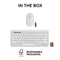 Ensemble avec souris optique et clavier ergonomique Bluetooth Pebble 2 de Logitech pour Mac - Blanc - Anglais
