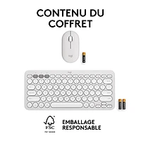 Ensemble avec souris optique et clavier ergonomique Bluetooth Pebble 2 de Logitech pour Mac - Blanc - Anglais