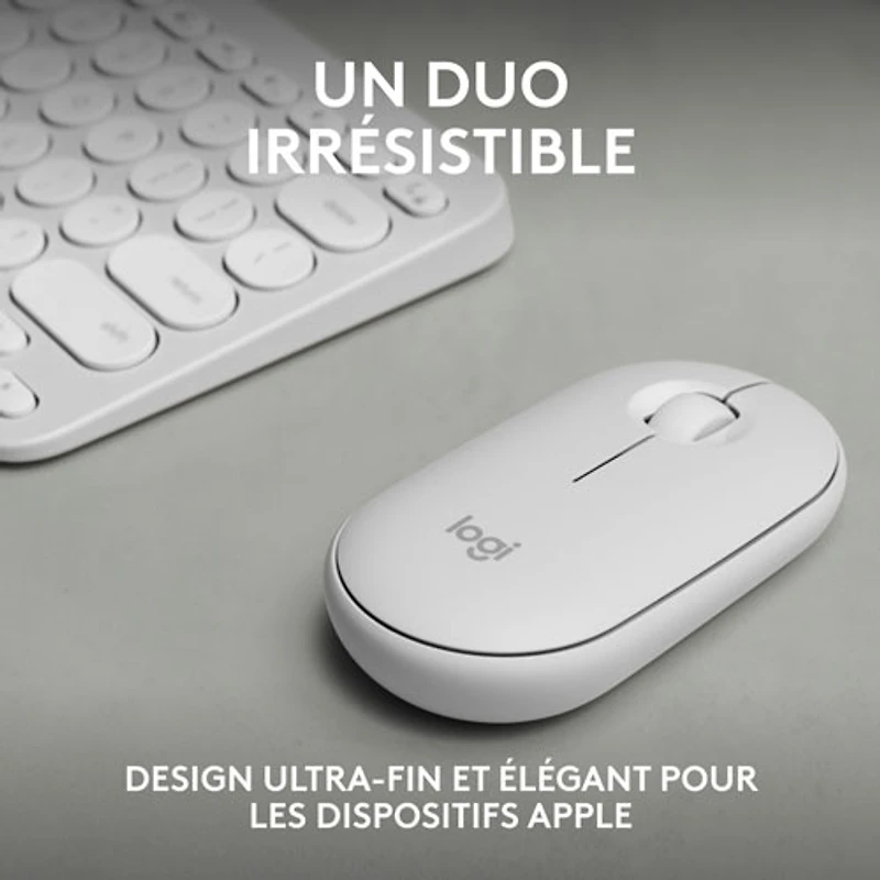 Ensemble avec souris optique et clavier ergonomique Bluetooth Pebble 2 de Logitech pour Mac - Blanc - Anglais