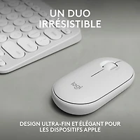 Ensemble avec souris optique et clavier ergonomique Bluetooth Pebble 2 de Logitech pour Mac - Blanc - Anglais