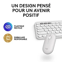Ensemble avec souris optique et clavier ergonomique Bluetooth Pebble 2 de Logitech pour Mac - Blanc - Anglais
