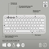 Ensemble avec souris optique et clavier ergonomique Bluetooth Pebble 2 de Logitech pour Mac - Blanc - Anglais